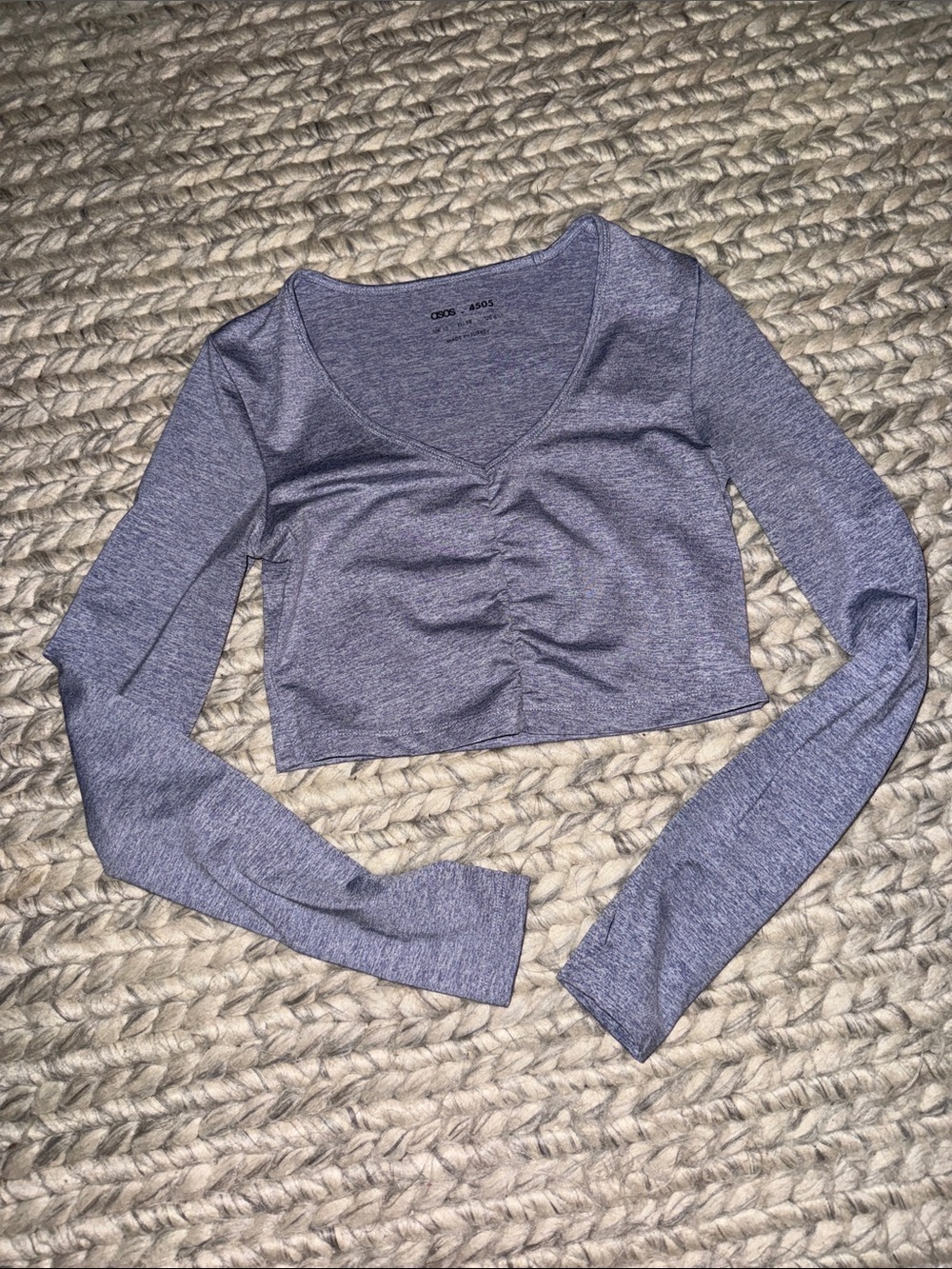 ASOS Heather Gray Ruched V-Neck Long Sleeve Crop Top